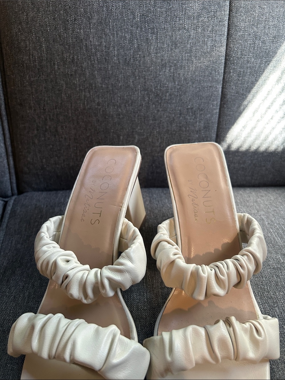 Coconuts by Matisse Cream Ruched Block Heel Mules
